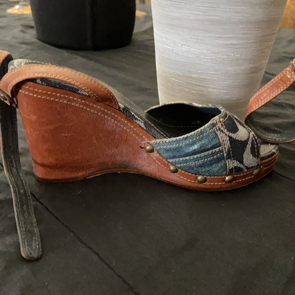 Coach Multi Denim Wedge angle strap shoes - Picture 3 of 6